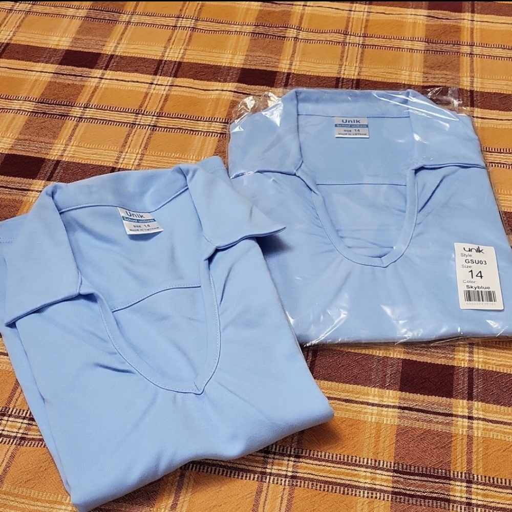 🆕️Unik school uniform blue top, short sleeves,  pk of 2